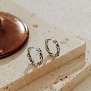 Sterling Silver Oxidized Huggie Hoop Earrings Vintage Museori